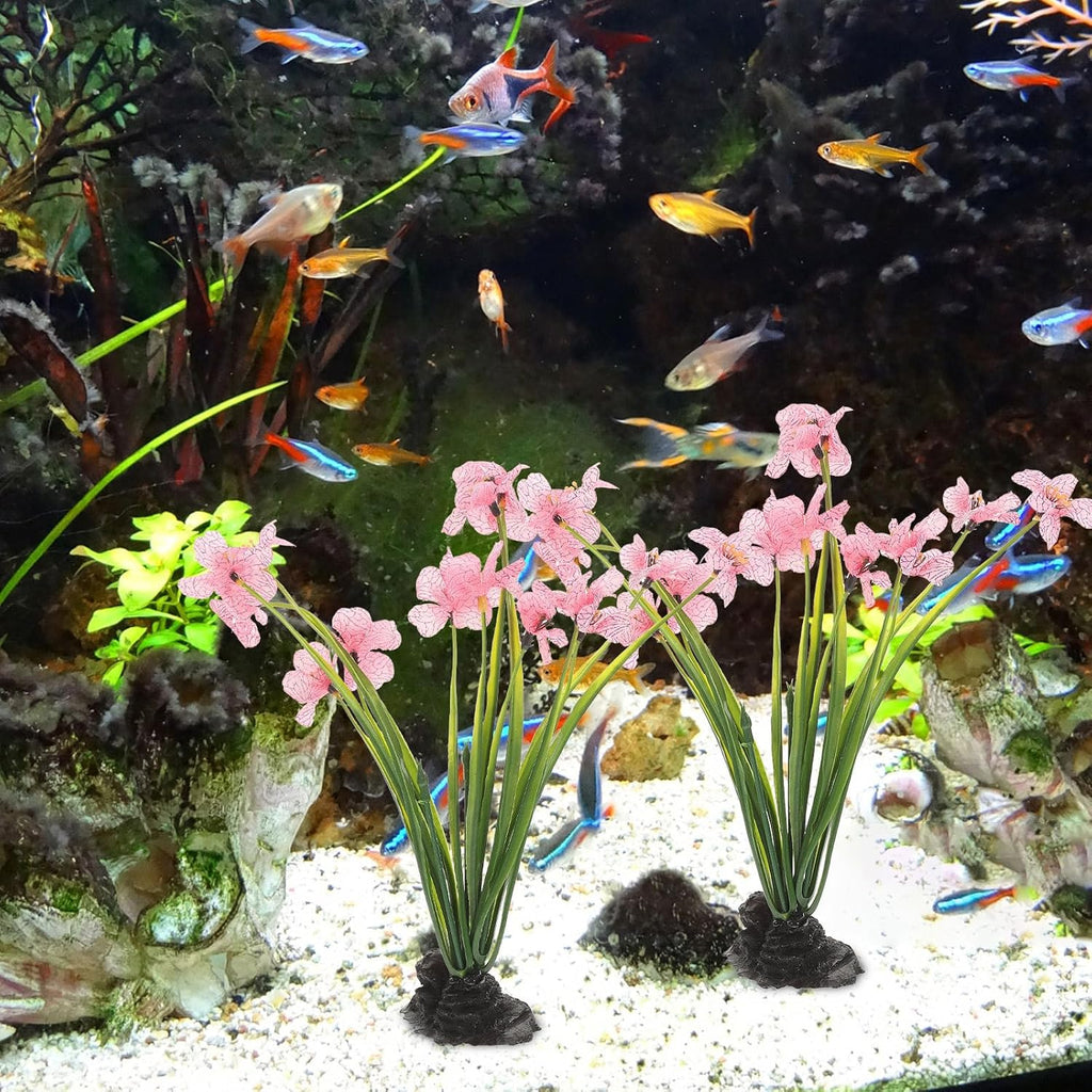 Veemoon 2 Pcs Silk Fish Tank Plants,8. 25 Inch Artificial Aquarium Plants Desktop Aquarium Accessories for Fish Tank Reptiles Habitat Decorations
