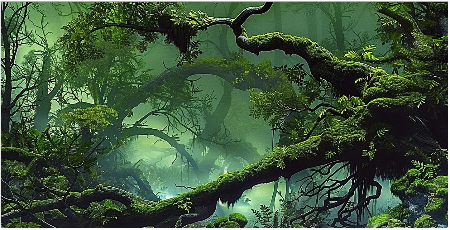 Foggy Forest Terrarium BackgroundStone Green Tree Tropical Reptile Habitat Rainforest Aquarium Background, Polyester Background 6 EVA Double-Sided Tapes 48x24 inches/120x60