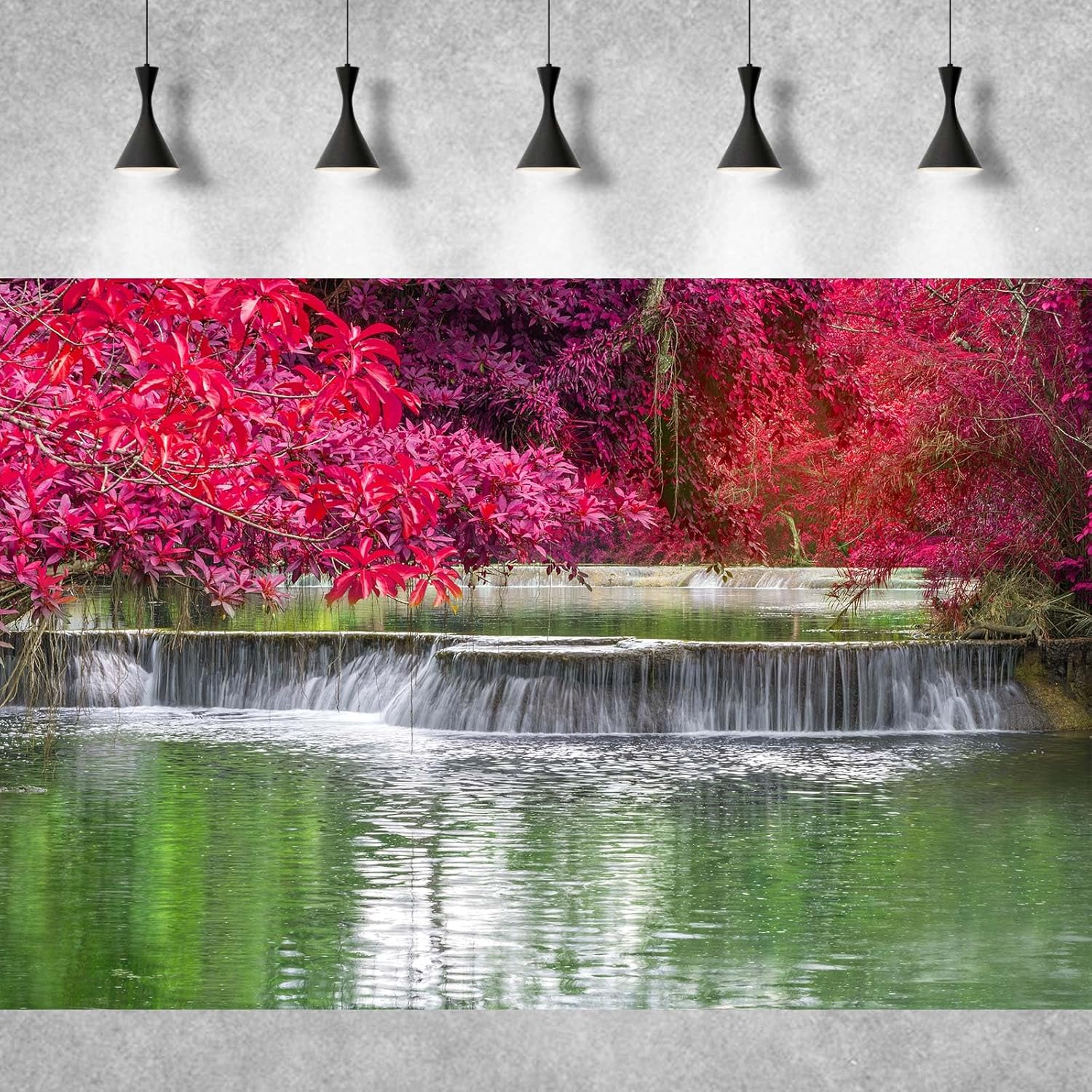 Waterfall Rainforest Aquarium Background Natural Autumn Forest Landscape Terrarium Background Tranquil Lake Stream Autumn Leaves Fish Tank Background Falls Theme Aquarium Backdrop Vinyl 36x24in