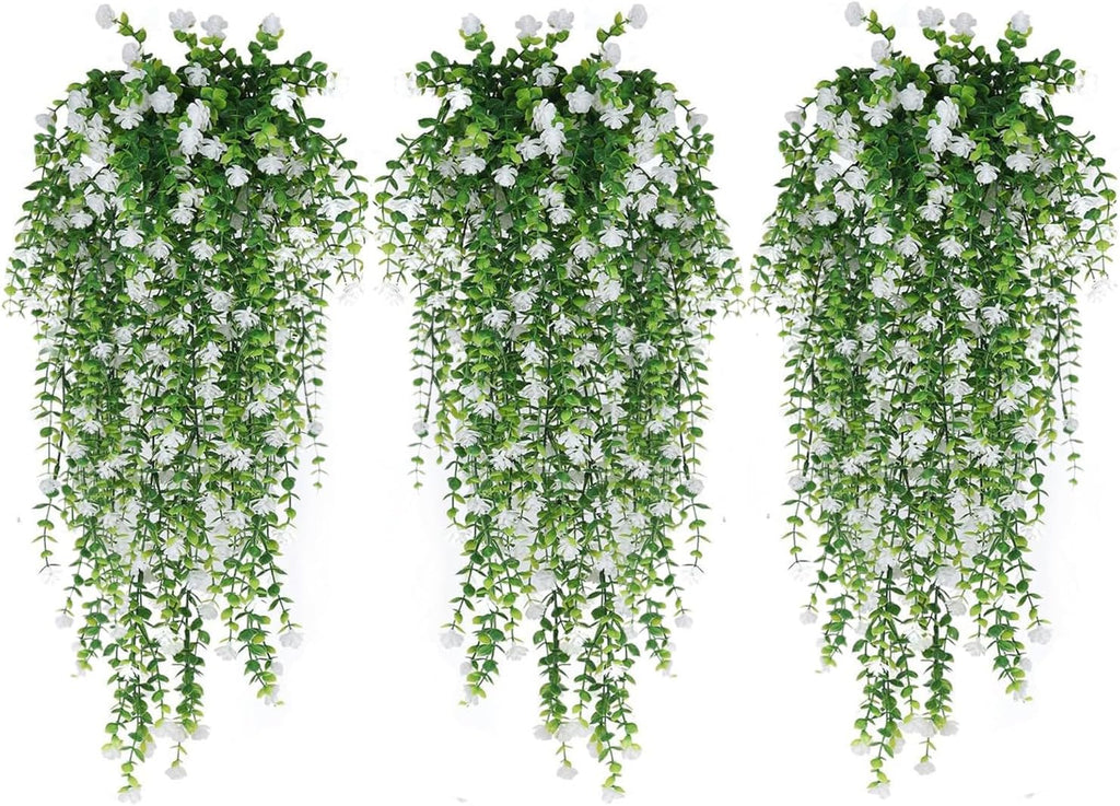 WEISPARK Artificial Hanging Flowers, 9pcs Fake Eucalyptus Vine Faux Flower Greenery Garland Plastic Plants for Indoor Outdoor Wall Garden Wedding Home Party Decor