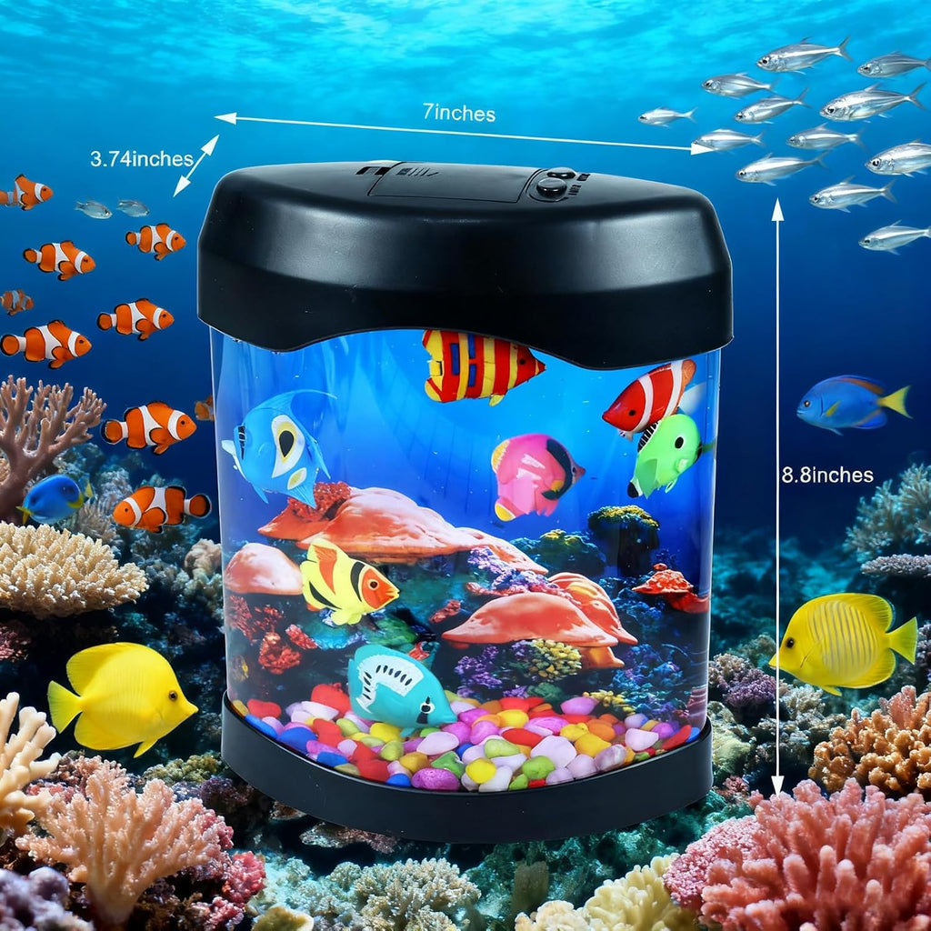 Toycol Fake Fish Lamp, LED Aquarium Sensory Light with 6 Color Changing and 7 Fake Fish, Mood-Relaxing Night Light, Exquisite Decoration for Office, Room and Party, Gifts for Kids and Adults