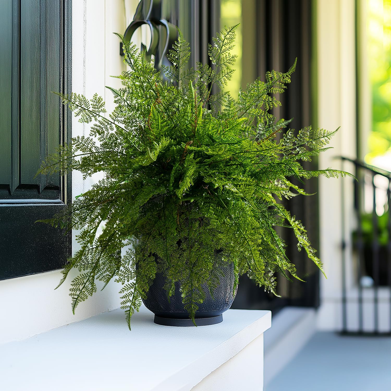 4PCS Lifelike Fake Fern Plants UV Resistant Artificial Boston Ferns for Outdoor Indoor Large Fake Greenery Plants No Wither for Front Porch Garden Window Home Decoration
