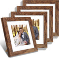 8x8 Picture Frames Set of 4, Made of Glass and Rustic Brown Wooden Frame - Display Picture 6x6 with Mat or 8 x 8 Without Mat, 8 by 8 Photo for Wall or Tabletop