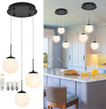 KoKo&Yukina 3 Light Globe Glass Pendant Light Modern Black Globe Chandelier Adjustable Length Pendant Light Fixtures Milky White Glass Ceiling Light for Foyer Hallway