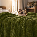 PHF Ultra Soft Flannel Fleece Blanket Queen Size, Lightweight 3D Jacquard Fleece Blanket, No Shedding, No Pilling, Luxury 340GSM Aesthetic Fluffy Cozy for Bed Room Decor, 90"x90", Olive Green