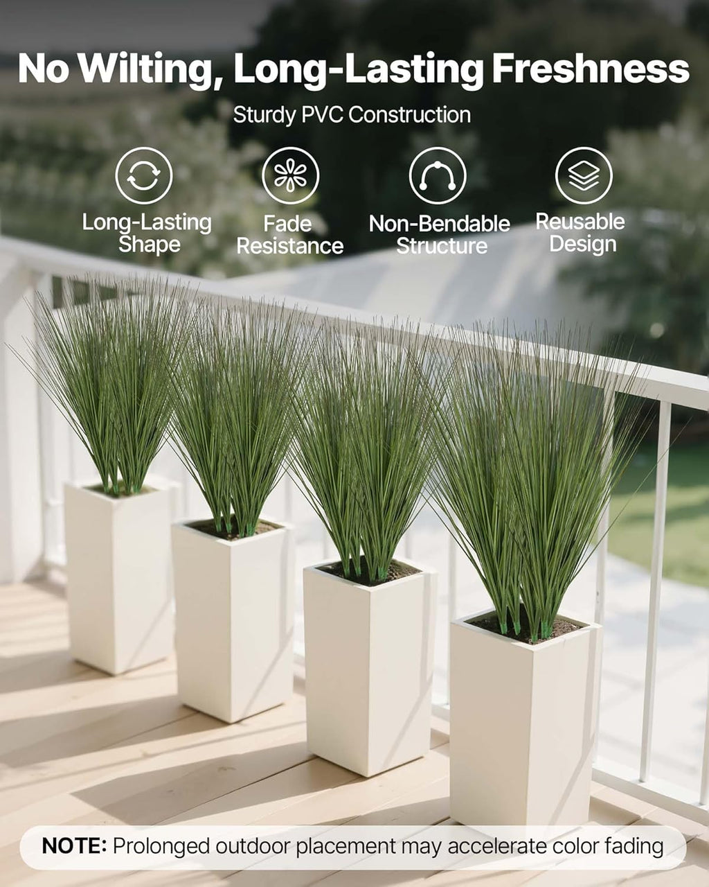 VEVOR Artificial Grass Plant, 27 inch Faux Onion Grass Fake Greenery Shrubs Plant, Premium PVC for Indoor Outdoor House Home Garden Office Room Décor, Housewarming, 8 Pack Green