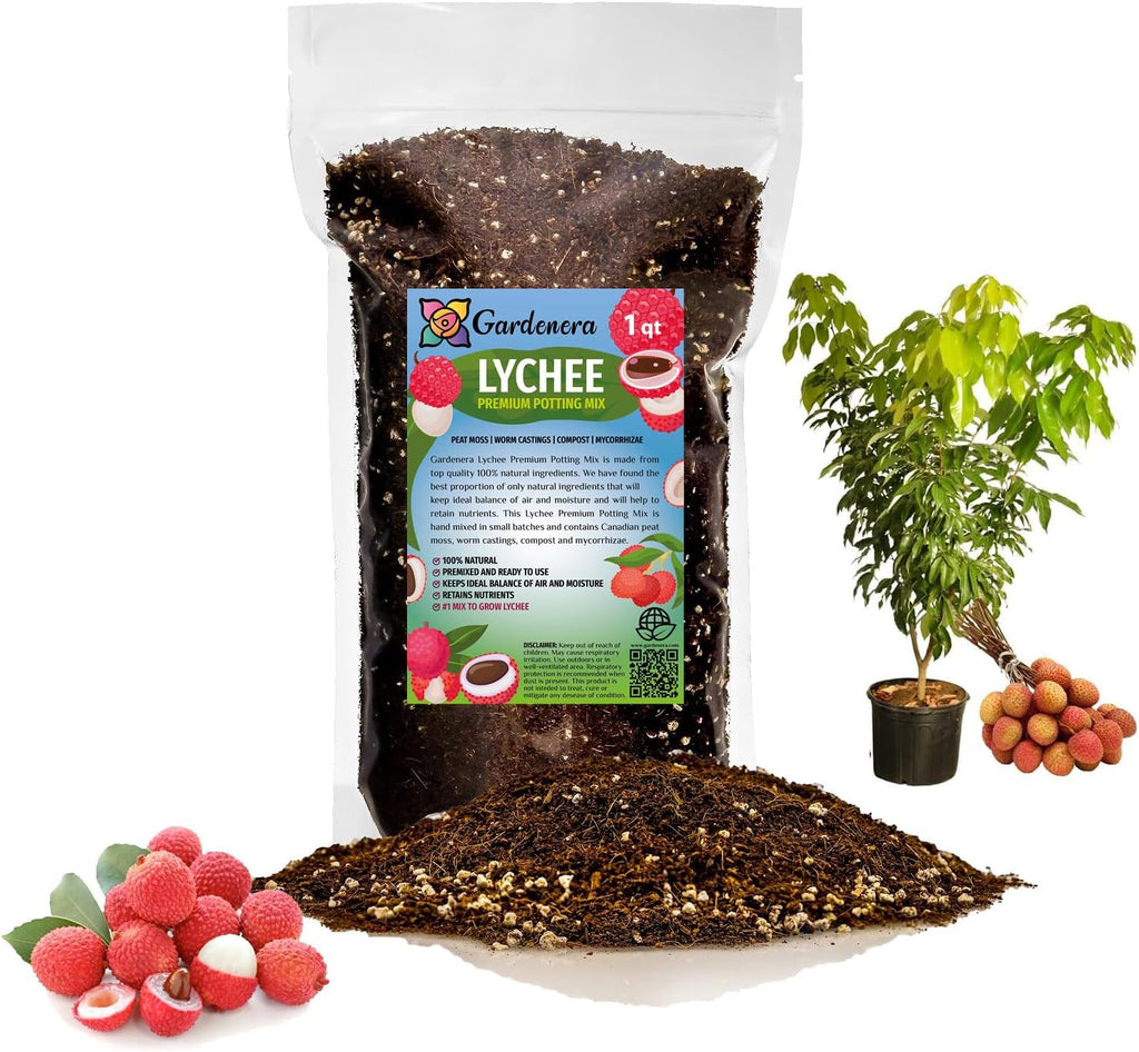 GARDENERA Premium Lychee Potting Soil Mix - Perfect Balance of Nutrients, Drainage, and Aeration for Thriving Lychee Trees - 1 Quart