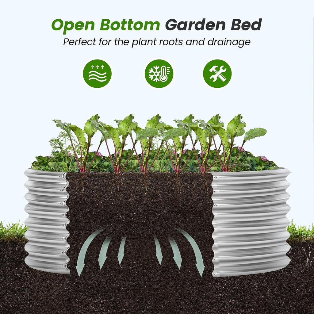Land Guard 4×4×2ft Galvanized Raised Garden Bed Kit 2Pcs, Planter Raised Garden Beds Outdoor, Round Clearance Raised Garden Beds for Gardening Vegetables (Silver)