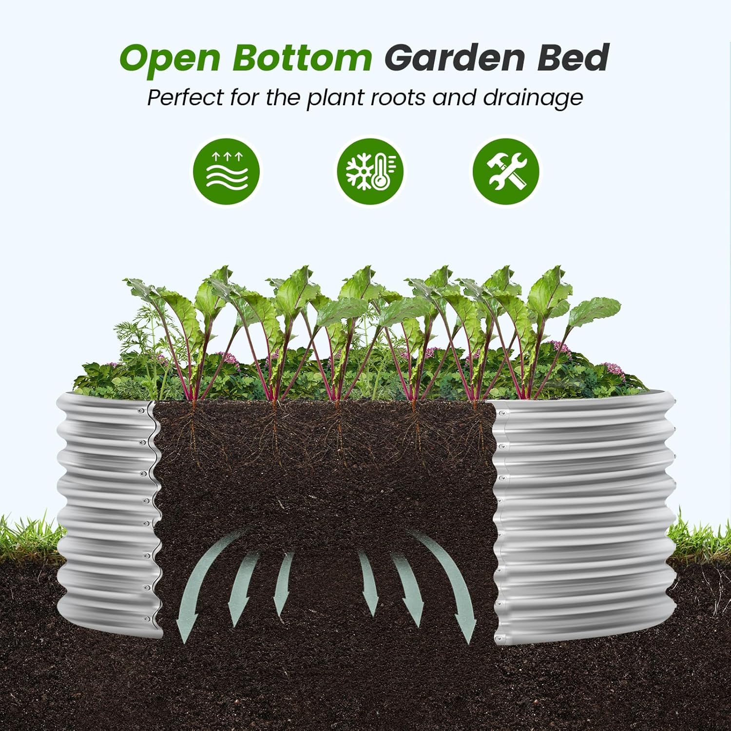 Land Guard 4×4×2ft Galvanized Raised Garden Bed Kit, Round Galvanized Planter Raised Garden Boxes Outdoor, Large Metal Raised Garden Beds for Vegetables, Silver