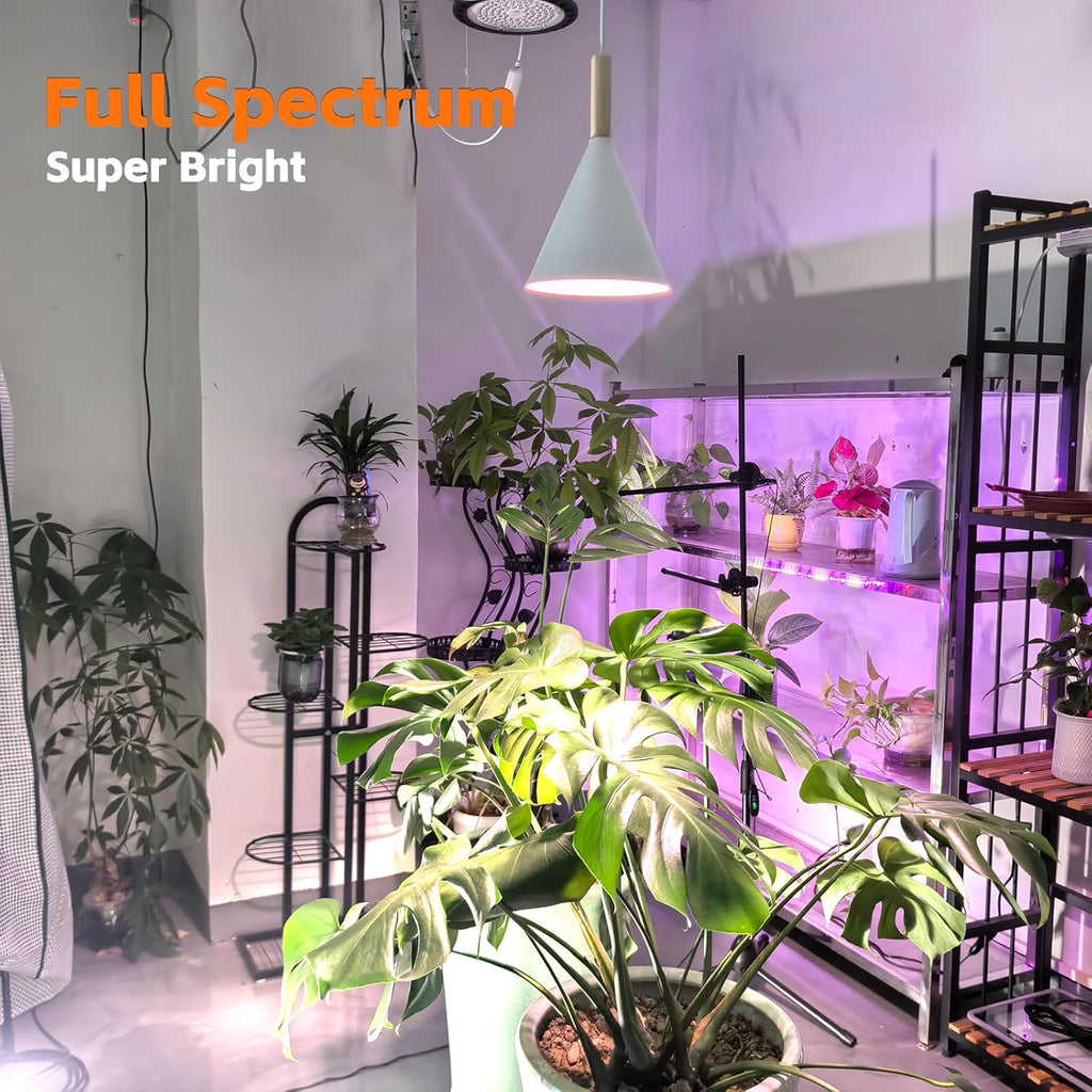 Hanging Grow Lights for Indoor Plants,Pendant Plant Lights for Indoor Growing,15W Full Spectrum, with Timer and 15FT Power Cord, Hanging Grow Light,Large Tall Plant Greenhouse (White)