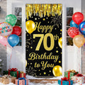 IVN 70th Birthday Door Cover 71x35 Inch Black Gold Birthday Banner for Party Decorations Balloons Stars Fireworks Backdrop Sign for Men Women Photo Booth Prop Wall Decor