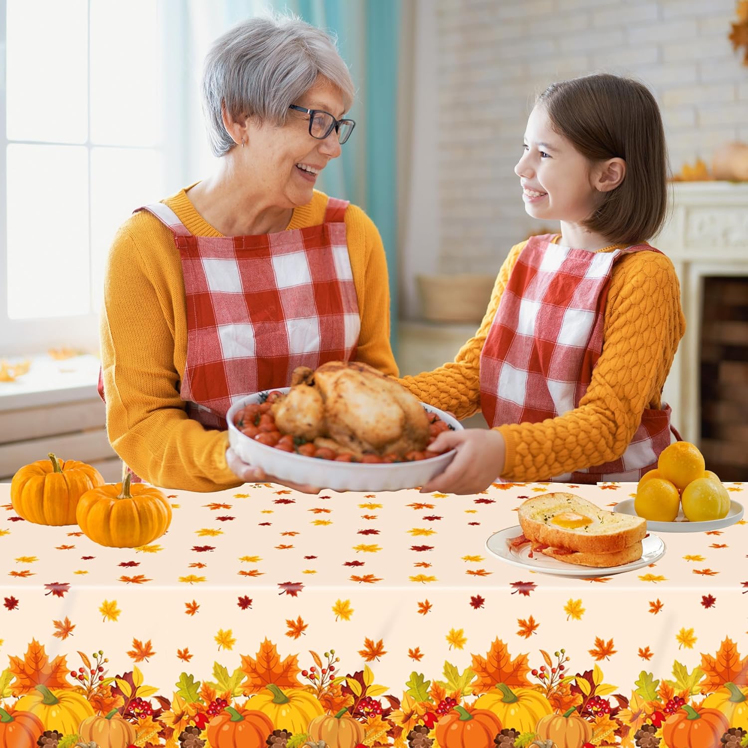 Fall Disposable Tablecloth Autumn Theme Plastic Table Cover Pumpkin Maple Leaves Tablecloths for Thanksgiving Harvest Party Decoration Supplies Favors 3 Pieces 54 x 108 Inch