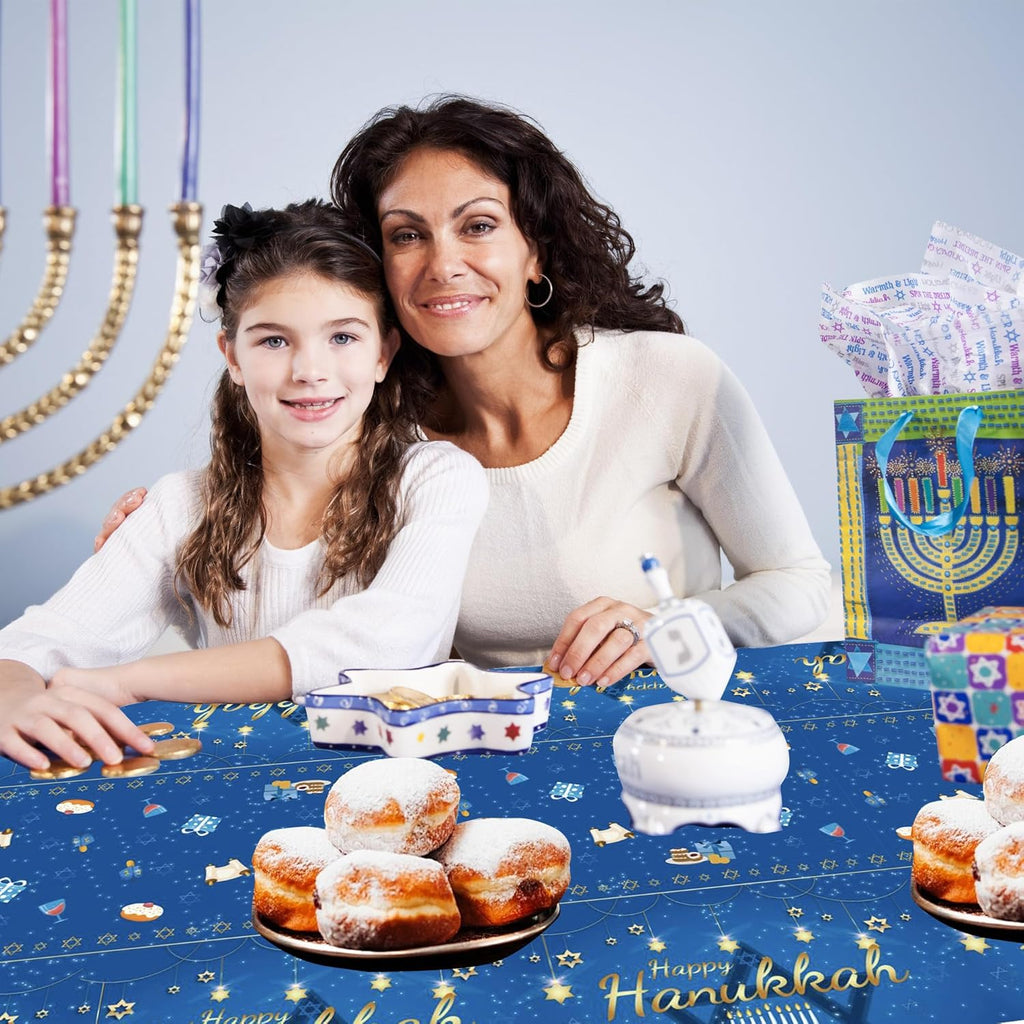 3Pcs Hanukkah Tablecloth Rectangle Plastic Jewish Chanukah Party Table Cover Hanukkah Theme Decorations for Jewish Festival Holiday Party Supplies 54x108 inch