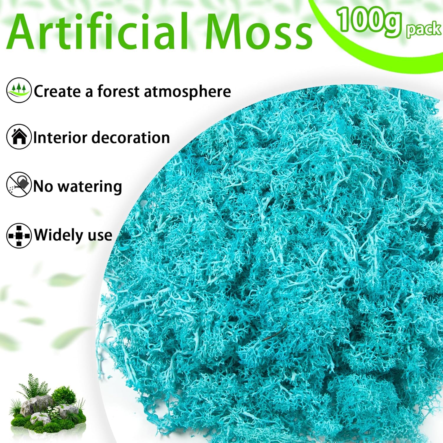 3.5 oz Artificial Moss for Plants Indoor, Fake Preserved Reindeer Moss for Centerpieces Home Decor Potted Plants Crafts Wedding Wall Decor(Blue)