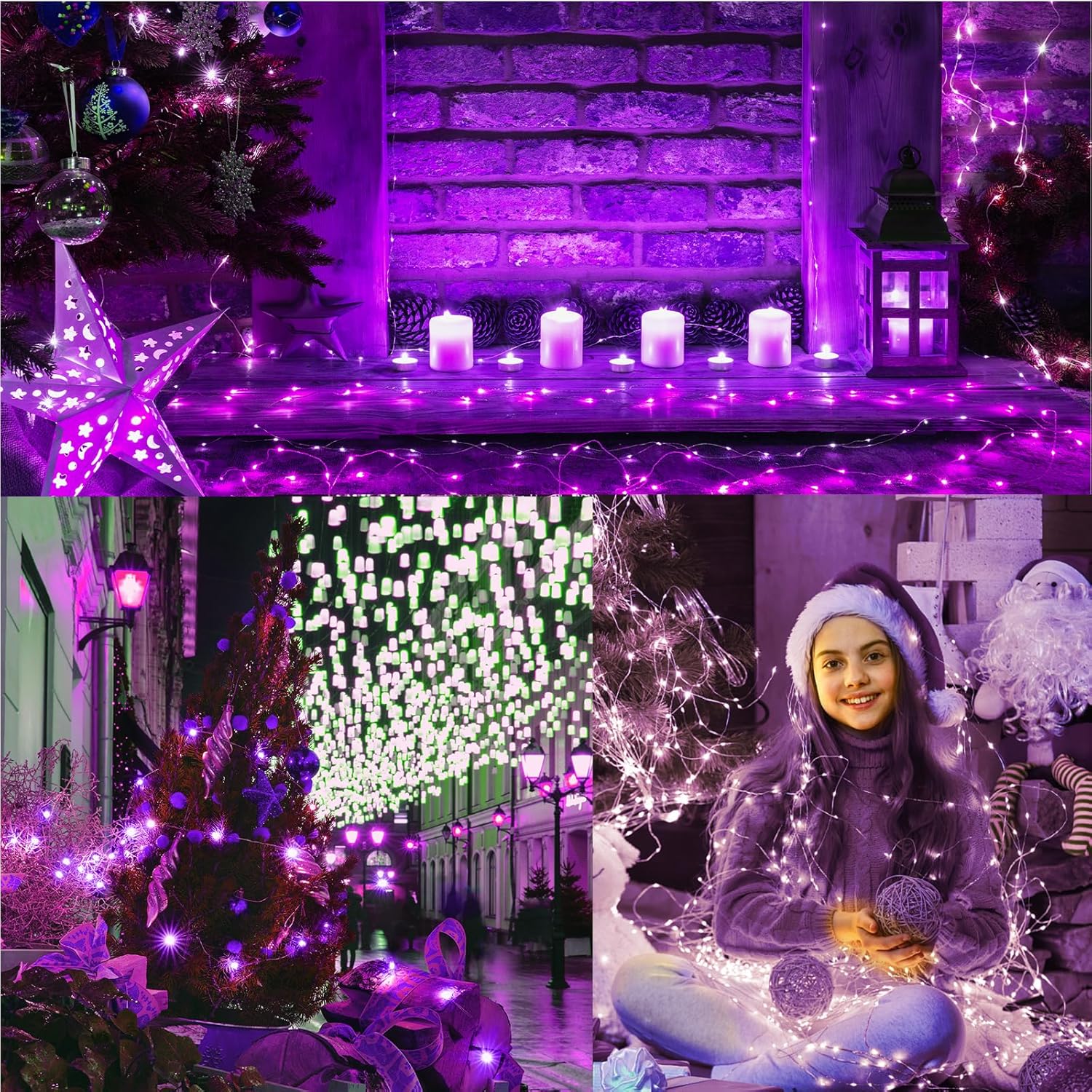 LAMPHOME Halloween Fairy Lights Plug in, 33Ft 100 LEDs Waterproof Twinkle Firefly Lights, Adaptor Included, Starry String Lights for Wedding Indoor Outdoor Christmas Patio Garden, Purple