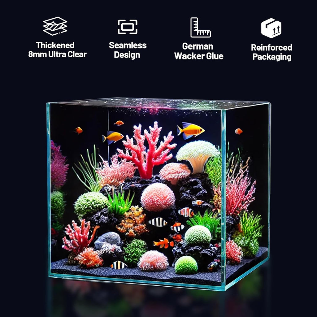 Ultra Clear Glass Fish Tank 31.5 Gallon, 8mm Thickened Rimless Aquarium Tank Low Iron, Large Big Aquarium 19.7in x19.7in x 19.7in