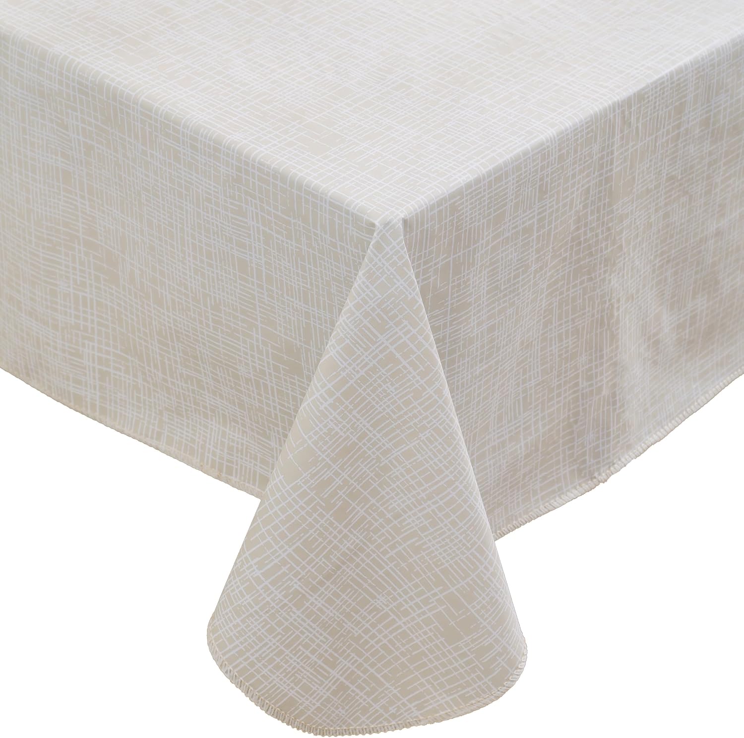 Heavy Duty Vinyl Tablecloth with Flannel Backing Waterproof Oil-Proof Plastic Table Cloth Stain-Resistant Wipeable Rectangle or Square Table Cover for Indoor and Outdoor (Beige Striped,60x84 Inch)