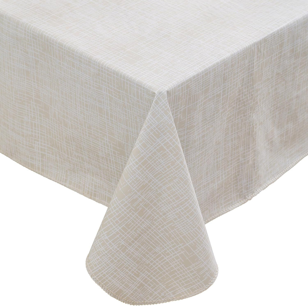 Heavy Duty Vinyl Tablecloth with Flannel Backing Waterproof Oil-Proof Plastic Table Cloth Stain-Resistant Wipeable Rectangle or Square Table Cover for Indoor and Outdoor (Beige Striped,52x70 Inch)