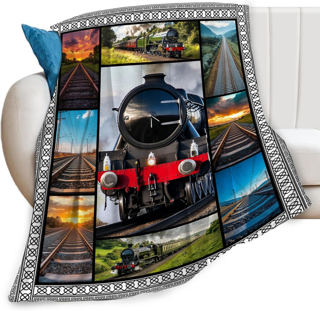 Steam Train Throw Blanket Train Print Throw Blankets Gifts for Couch Sofa Bed Stuff Decor Soft Cozy Fleece Plush Warm Flannel Bedding for Lover Men Women Boys Girls 40"x50"