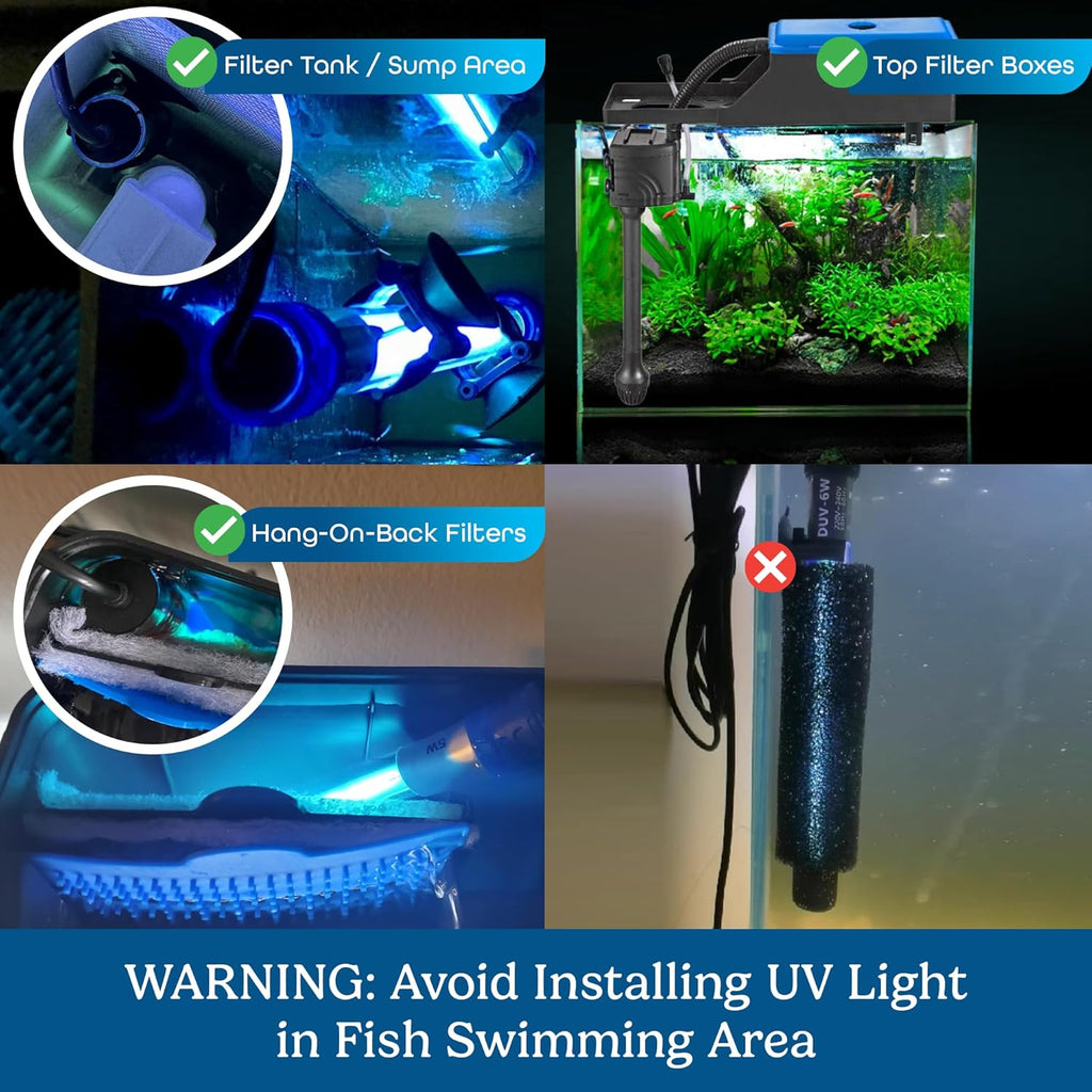 5W UV Light for Aquariums – UV-C Clean Light with a 9.84 ft Cord for Use in Filters, Sumps, and Small Ponds | Clears Green Water, Removes Cloudiness, & Promotes a Healthy, Clear Tank for Fish & Plants