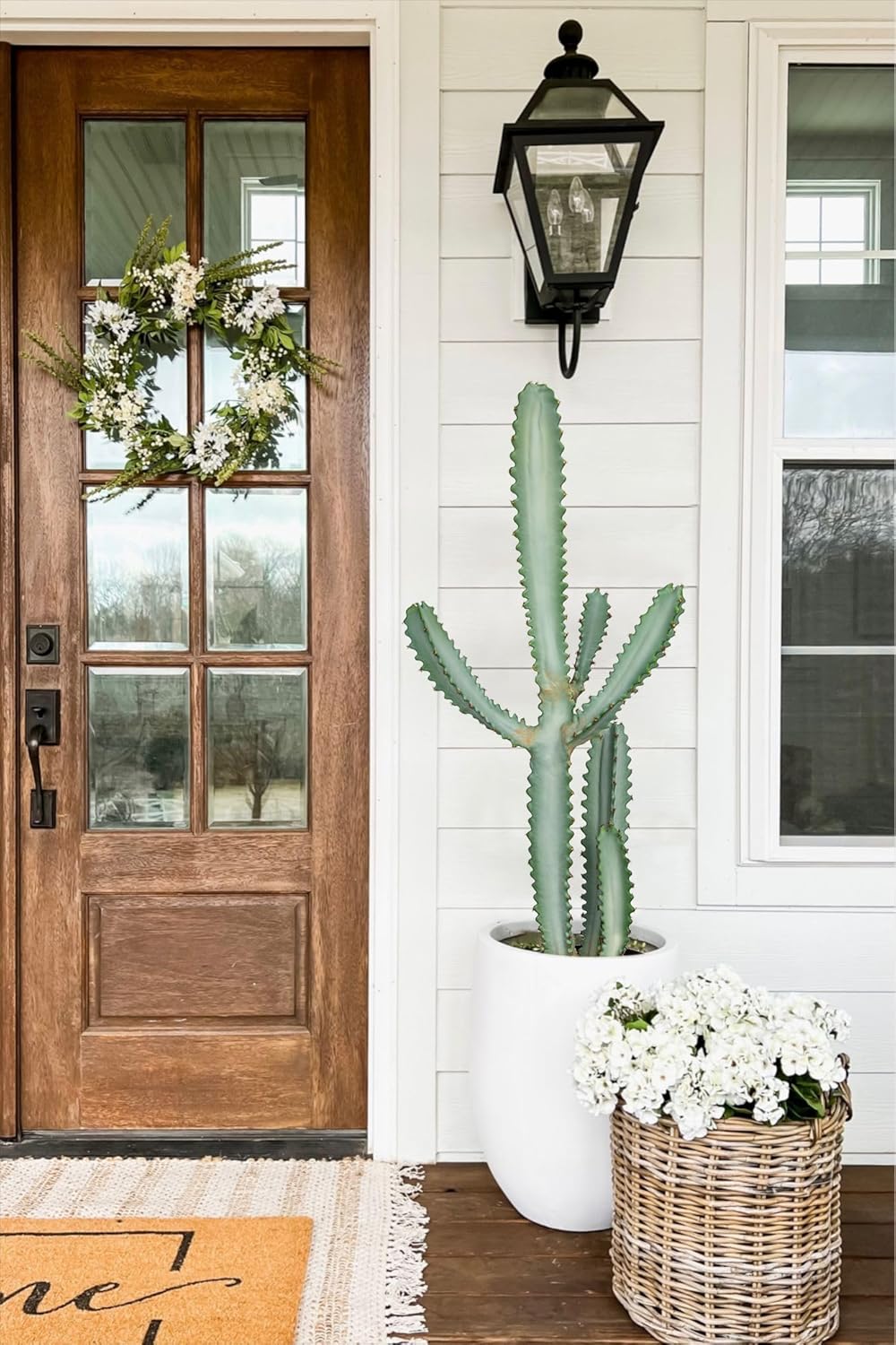 DILATATA 35.4” Tall Fake Cactus Plant Potted Large Cactus Euphorbia lactea 'White Ghost' Big Cacti Plants Artificial Cactus for Home Garden Office Decor Housewarming Gifts Faux Cacti