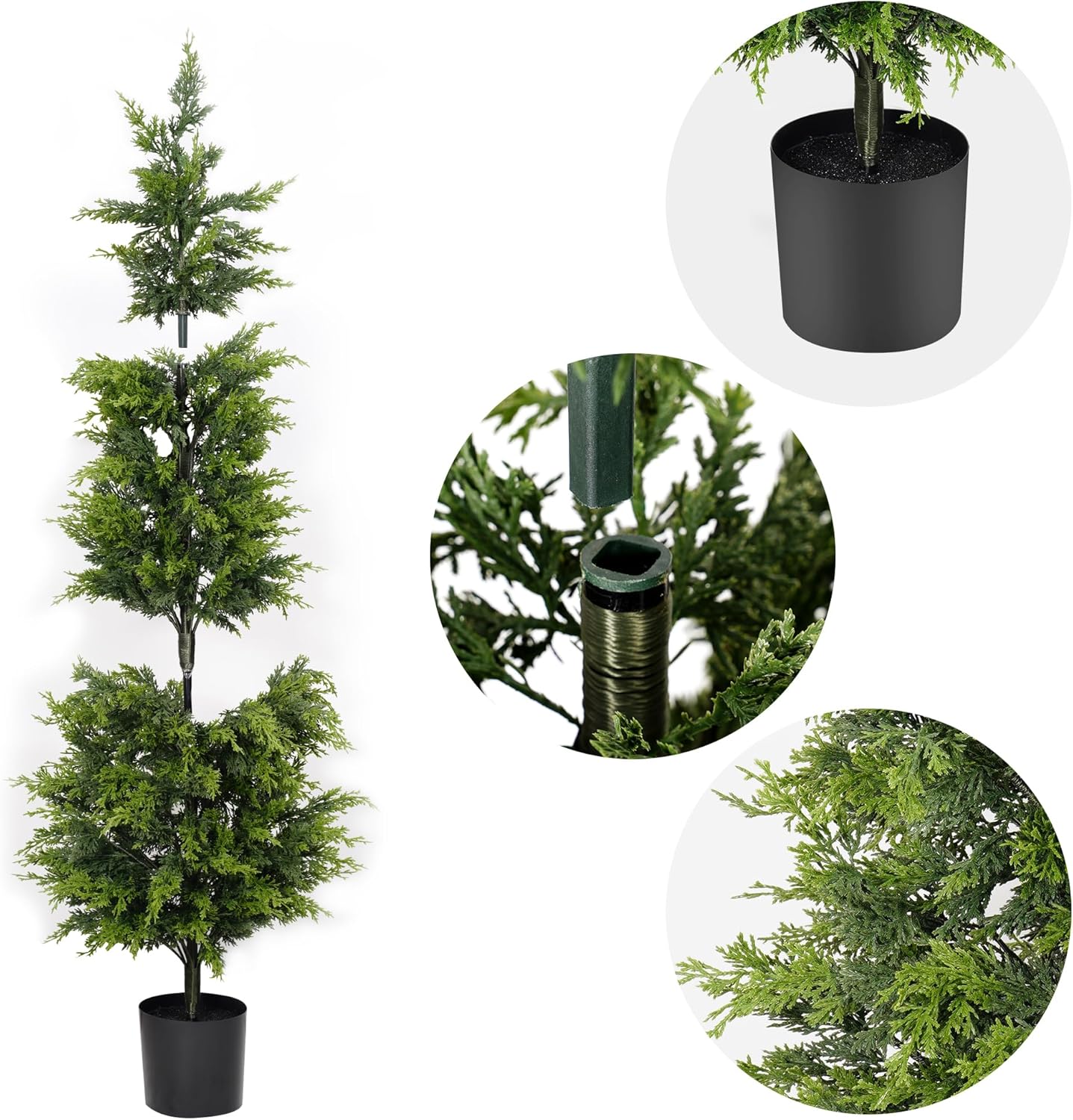 60" Artificial Cedar Topiary Tree One Set, 5FT SEVENLOVE Potted Cedar Tree Topiary Artificial Plant Shrub for Front Porch Home Office Decor (1, 5)