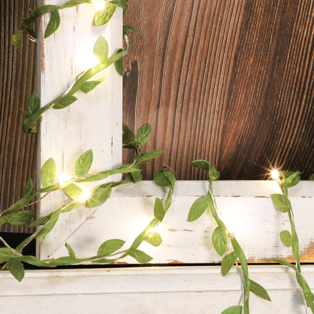 Green Leaves String Lights - 10FT 30LEDs Tiny Artificial Ivy Leaf Vine Battery Operated Fairy Decorative Warm White Light for Indoor Home Garden Wall Party Wedding Holiday Decor
