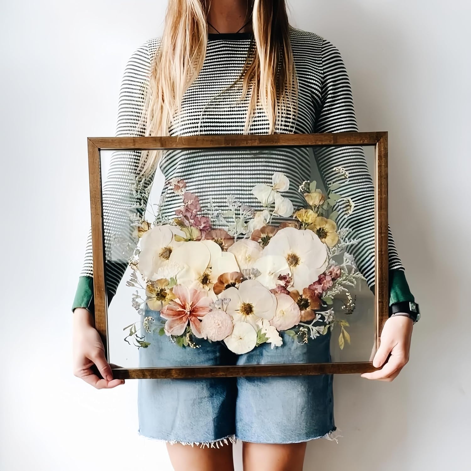Floating Frame 16x20 Pressed Flower Frames Walnut Wood Double Glass Floater Frame 20x24 Floating Picture Frames Shadow Box 16x20 Bouquet Frames For Wedding Memory