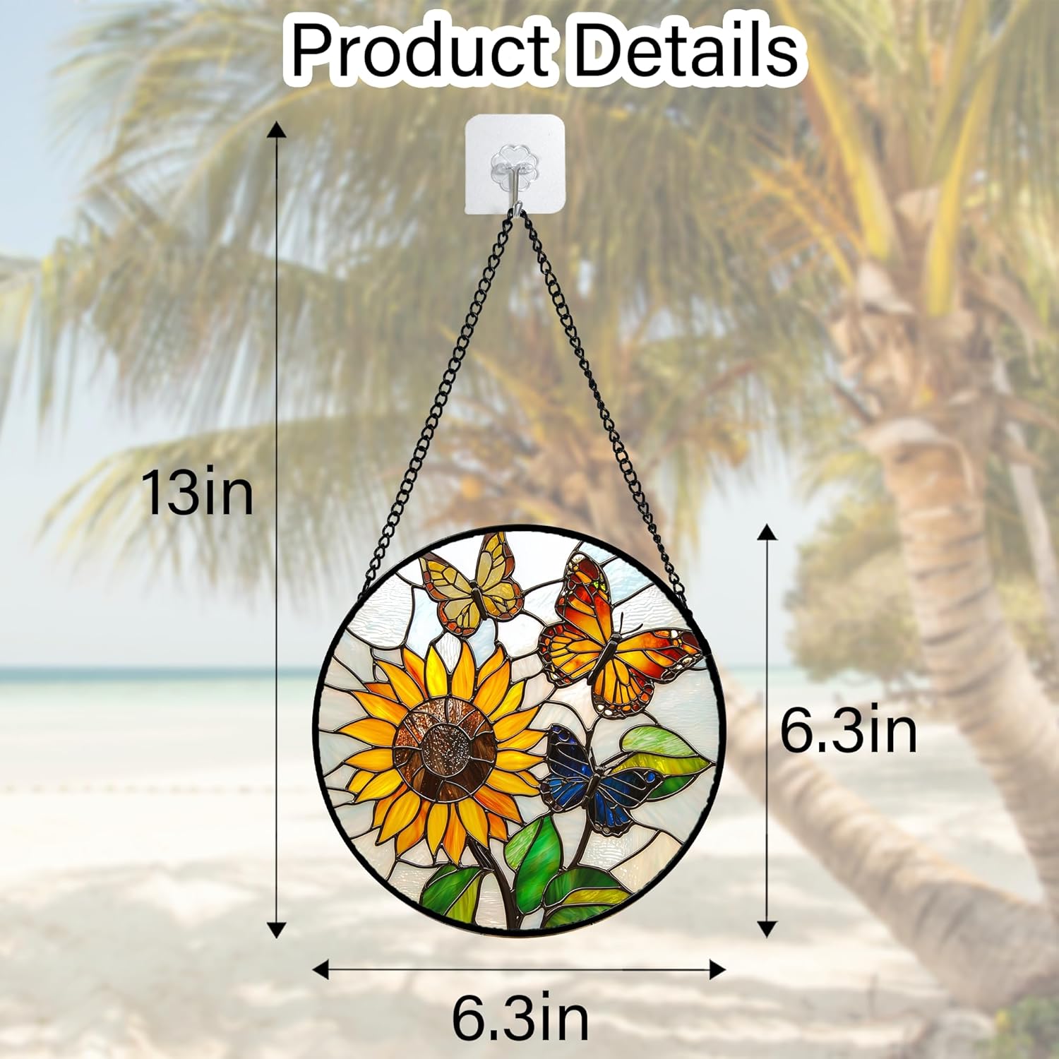 Stained Glass Window Hanging, Butterfly and Sunflowers Sun Catchers Glass Panel Plant Insects Suncatcher Decor for Birthday for Women, Men, Wife, Aunt, and Mom 6.3 in