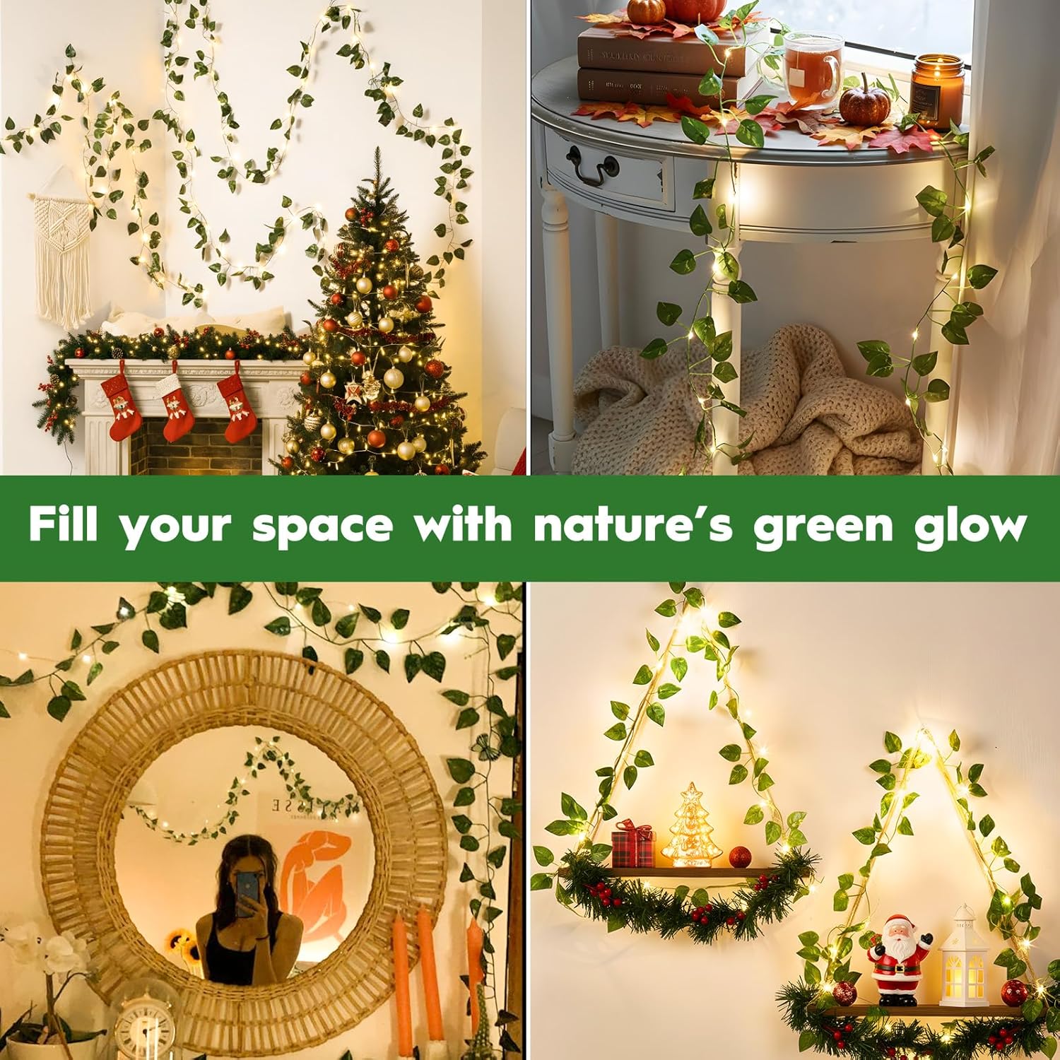 Vine Fairy Lights for Bedroom Wall, 23FT 73 LED Vine String Lights, USB/Battery Powered, Faux Pothos Garland with Light for Dorm Room, Wedding, Party & Home Decor, Warm White