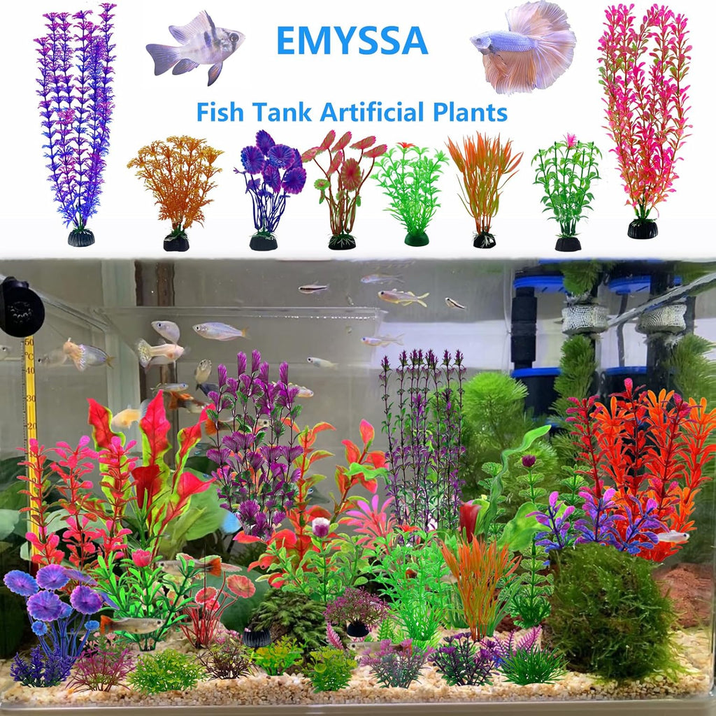 20 Pack Aquarium Plants, Fish Tank Decoration Colorful Artificial Fish Tank Decor Plants Aquarium Decorations for Household and Office Aquarium Simulation, Small to Large and Tall