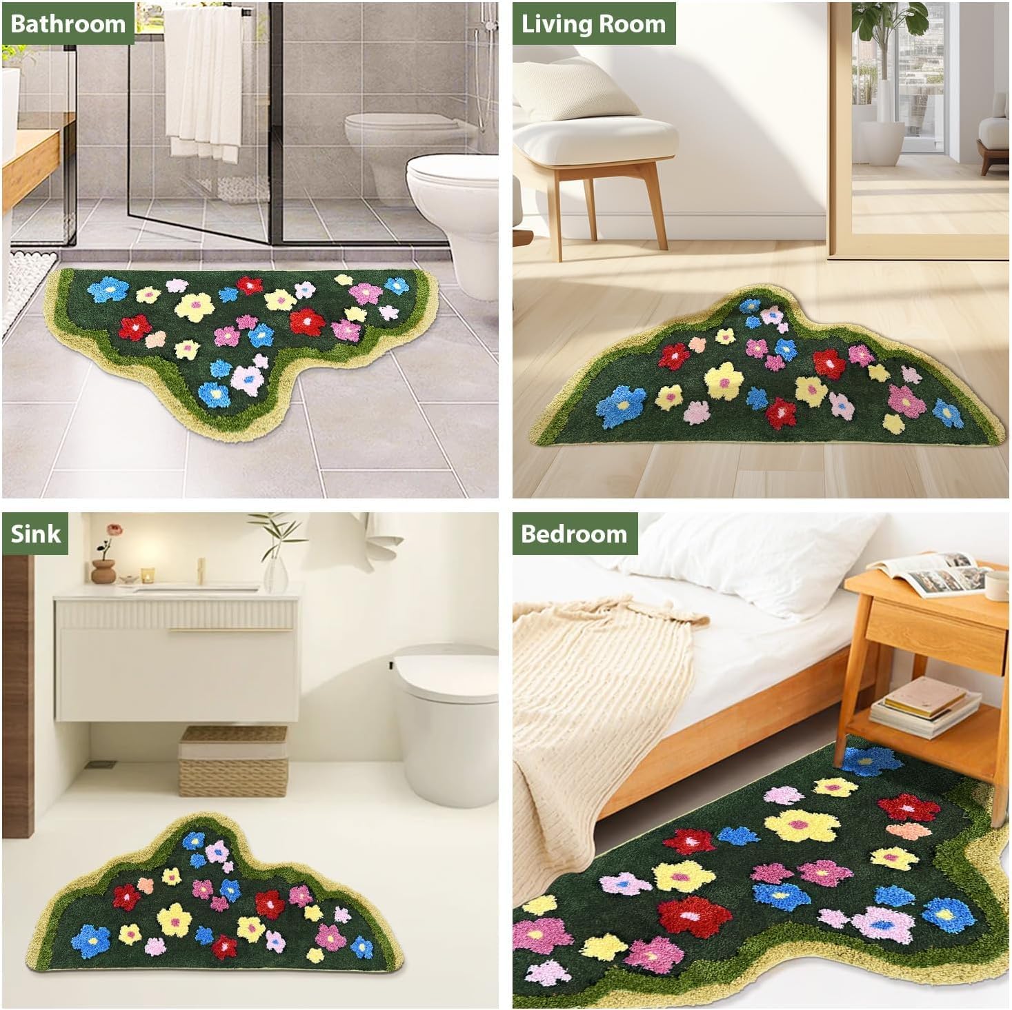 Aesthetic 3D Moss Rug, Super Absorbent Non-Slip Microfiber Grass Mat for Playroom, Irregular Shaped Green Carpet for Forest Bath Mat, Circle Cute Tufted Area Rug Trendy Rugs for Bedroom 48 x 24 in