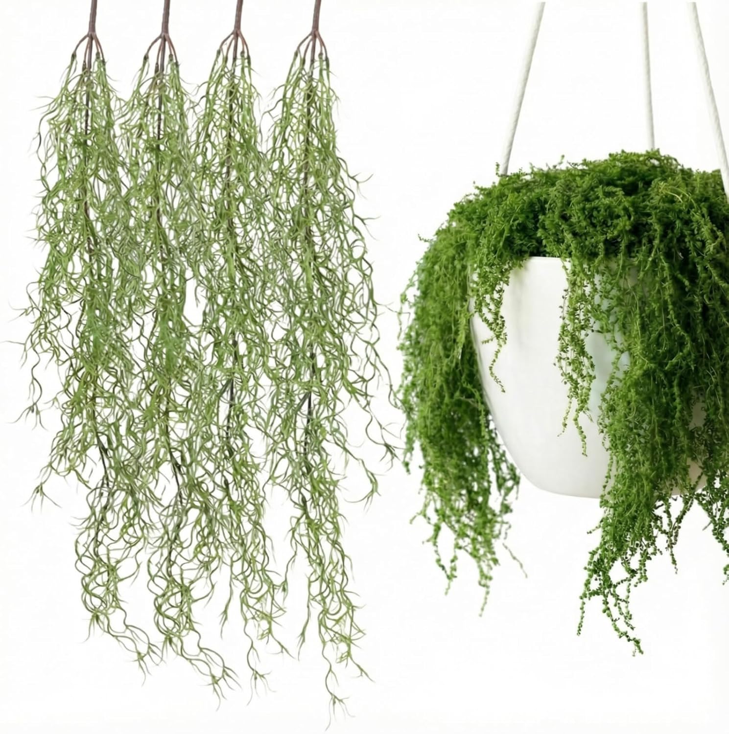4 Pcs 33 Inch Fake Spanish Moss with 7 oz Artificial Green Moss for Potted Plants Indoor Hanging Garland Greenery Faux Vines Plants Faux Seaweed Greenery for Crafts DIY Garden Home Decor