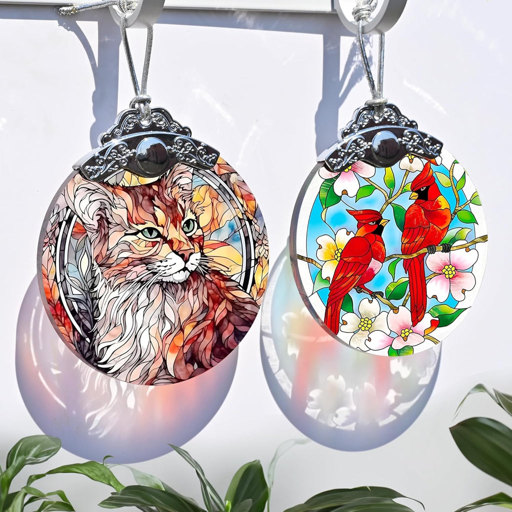 Stained Glass Christmas Ornament, Jocidea Cat Christmas Decorations, Christmas Tree Ornament, Cat Lovers Gifts, Holiday Decor and Xmas Gifts Ideas