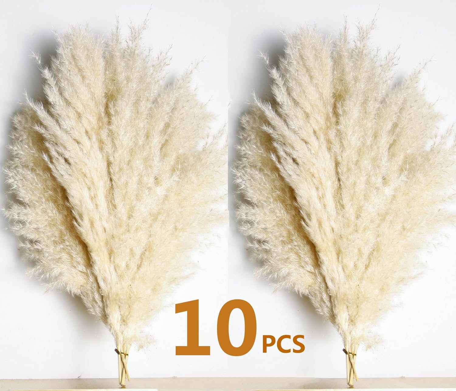 10 PCS Beige Pampas Grass Decor, Naturally Dried Pompas, Bunny Tails Dried Flowers, and Dried Eucalyptus. Perfect for Weddings, Boho Party Decorations, and Table Decor(17inch)