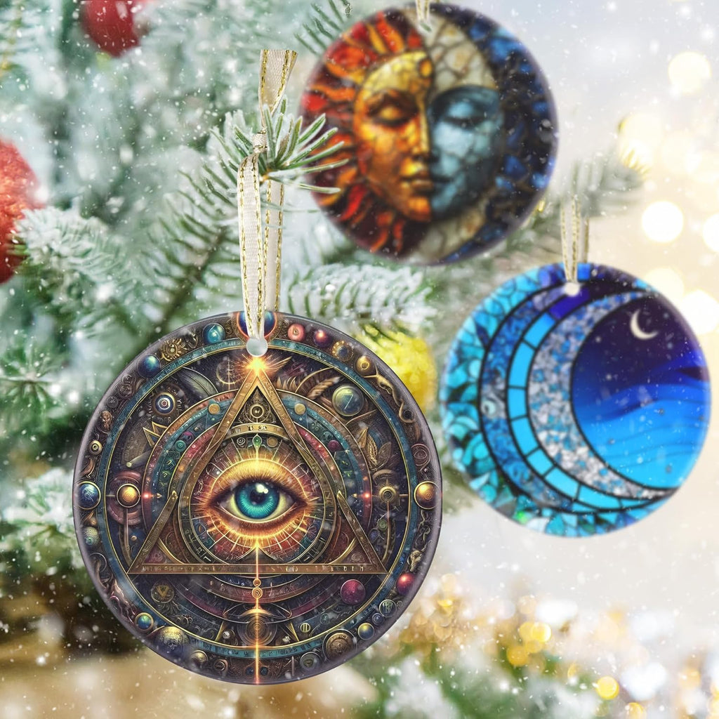 3.5 Inch Ceramic Christmas Tree Ornament, Wisdom Eye Christmas Ornaments, Heirloom Keepsake, Gift Exchange, Gift Idea, Bauble Present