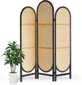 Trifold Room Divider 3 Panel, Folding Room Divider Panel, Rattan Divider Wall, Unique Design Divider Room Screens, Foldable Privacy Screen, Portable Freestanding Partitions Screen (Black)