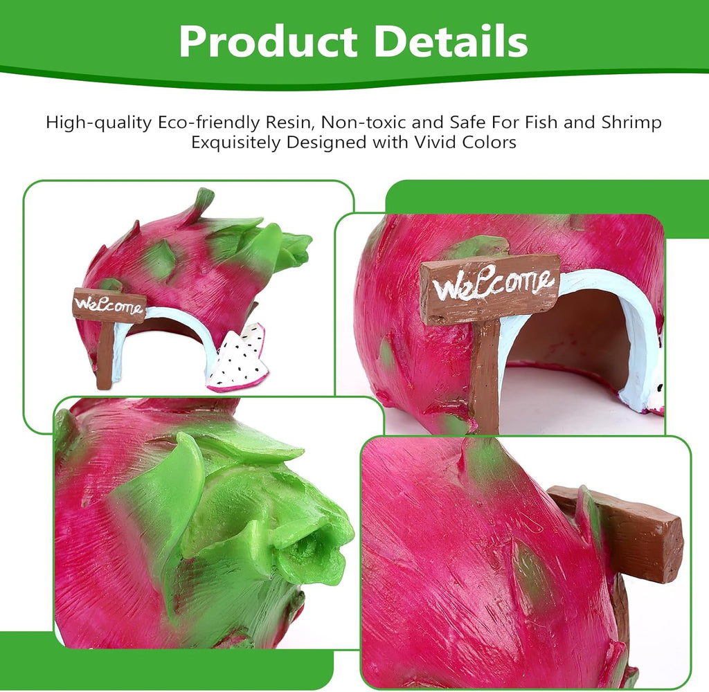 Dragonfruit Aquarium Decoration Resin-Exotic Fruit Fish Tank Ornament with Hollow Interior for Hiding-Approx. 5.5" L x 3.5" W x 4.1" H(Dragonfruit)