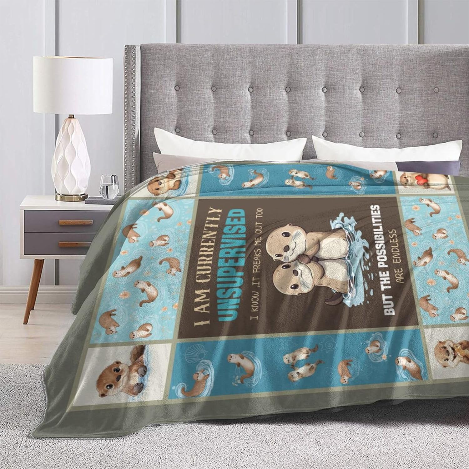 Otters Blanket Otter Throw Blanket Flannel Stuff Merch Cozy Decor Fleece Plush Fuzzy Warm Soft Lightweight Bedding Gifts for Lover Girls Women Men Boy Couch Sofa 50"X40"
