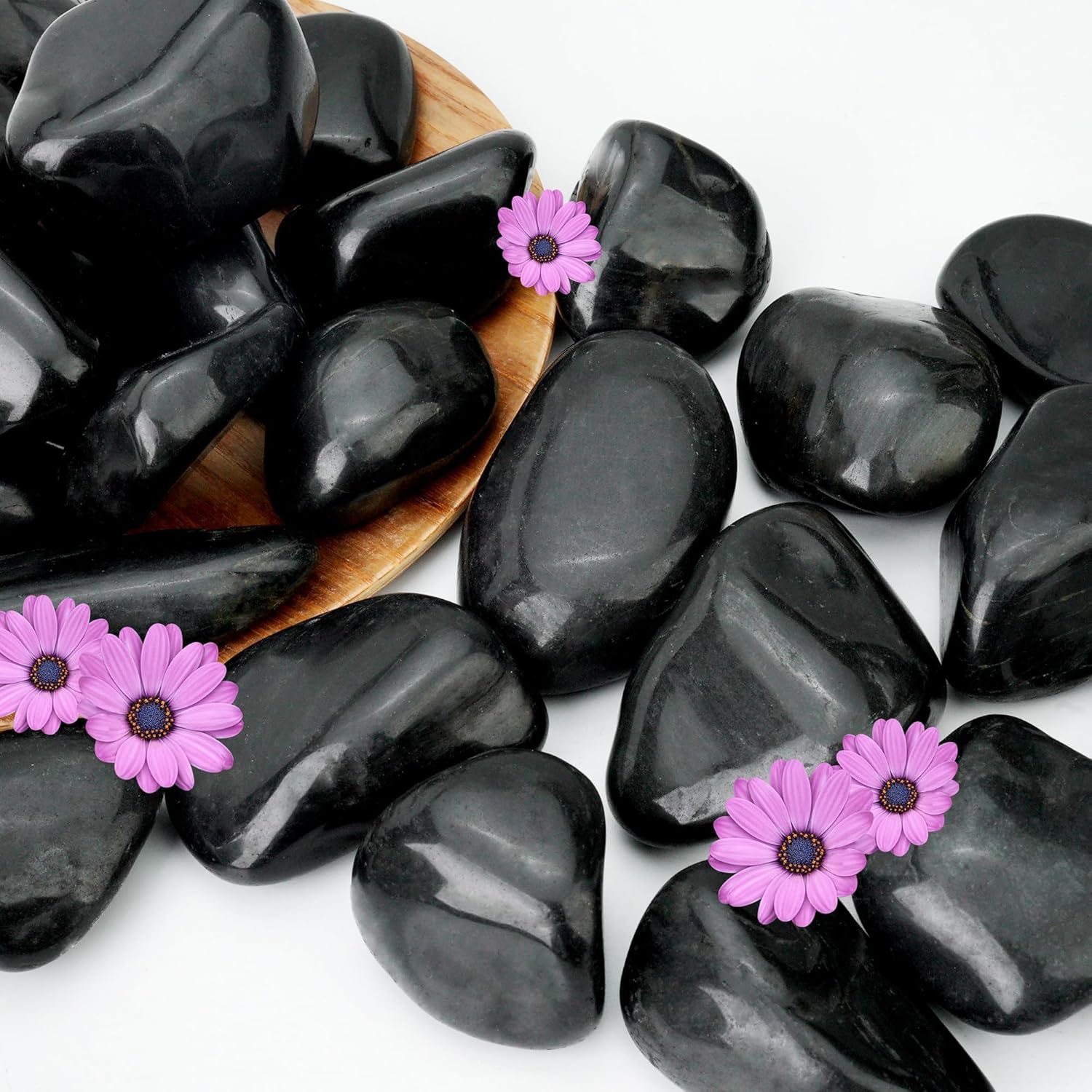 12lb Black River Rocks for Plants Indoor, 2-3Inch Pebbles for Vases Fillers, Decorative Gravel for Fish Tank, Natural Polished Stones for Succulent, Bonsai, Landscaping, Bird Baths
