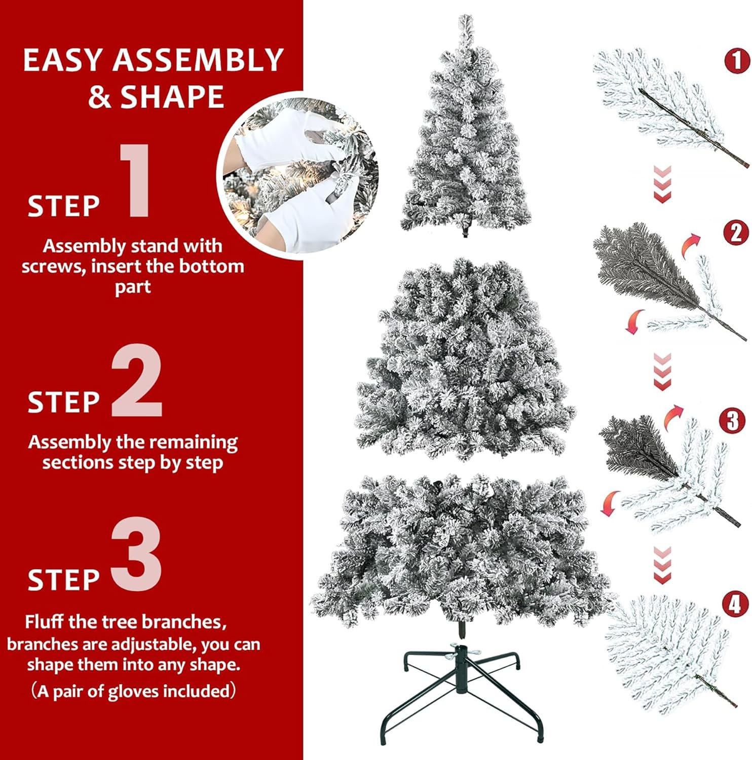 7FT Pre-Lit Flocked Christmas Tree with 350 Warm White Lights, Full White Christmas Tree with Premium PVC Branches, Realistic Snowy Look, Indoor Fake Snow Xmas Tree for Home Office Shops
