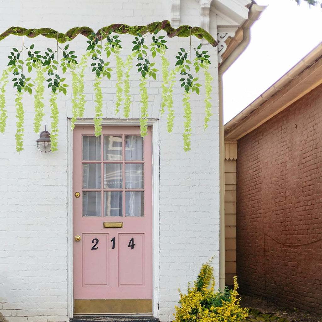 190cm/74.8inches Big Bendable Artificial Tree Trunk Cherry Blossom Grape Vine Wisteria Branches Fake Green Plants Garland Twigs for Garden Wall Hanging Front Door Fireplace Halloween Decor