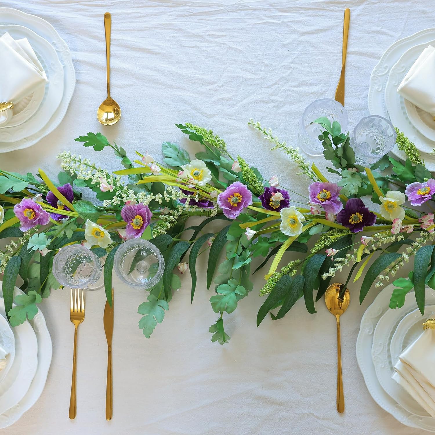 Mizii Purple Artificial Flower Garland 6FT Fake Poppy Floral Garland Hanging Vines Spring Summer Flowers Decorations for Mantle Table Centerpieces Room Wall Fireplace Wedding Decor (Purple)