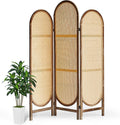 Wood Room Divider 3 Panels, Folding Rattan Room Divider Wall, Unique Design Folding Portable Partition Screen, Foldable Privacy Screen Wall Divider for Home Office Restaurant Bedroom (Brown)