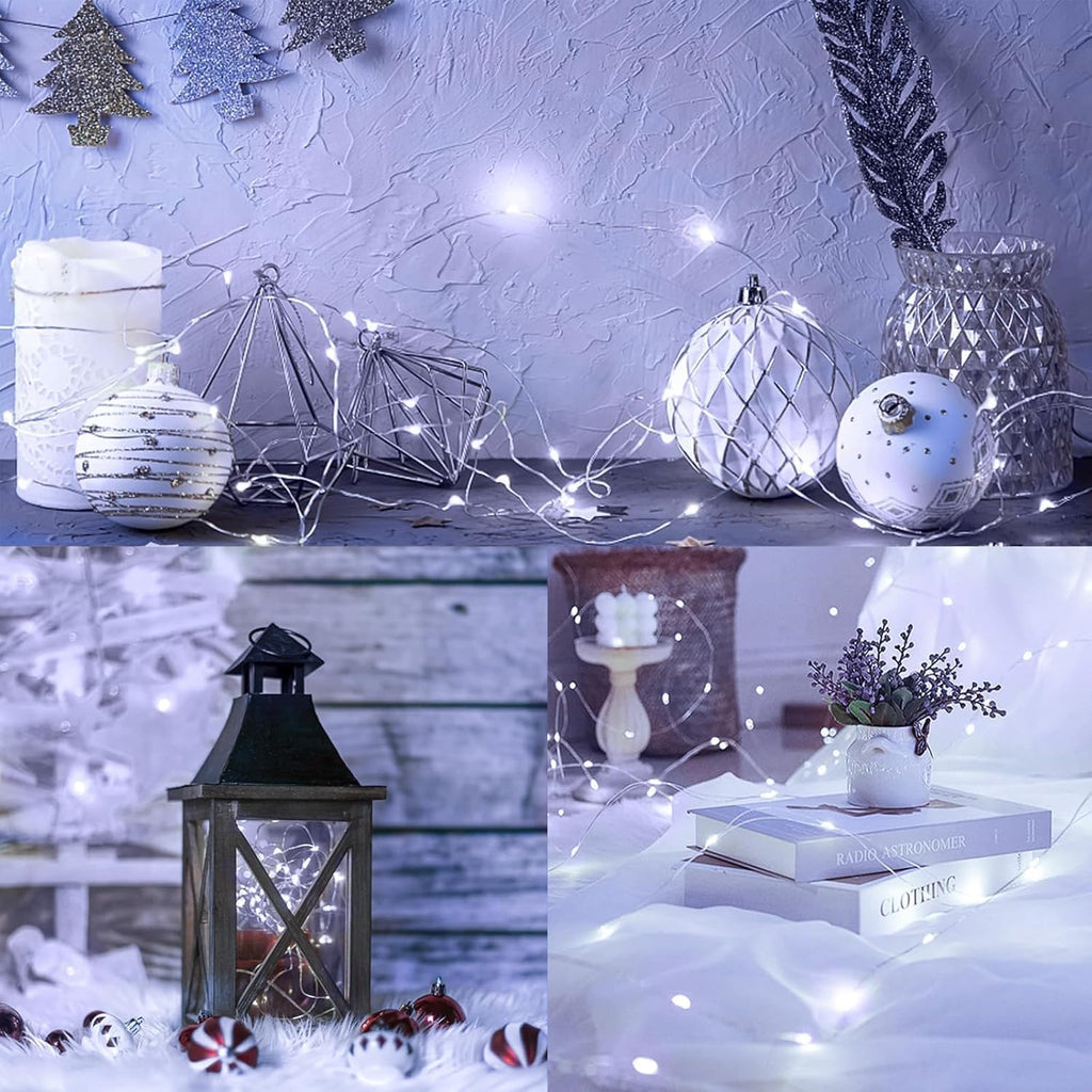 4 Pack Cuttable Fairy Lights Battery Operated, Waterproof 20FT 60LED Twinkle Lights with Timer Indoor Outdoor, Fairy Battery String Light for Bedroom, Classroom, Wedding, Christmas Décor(Cool White)