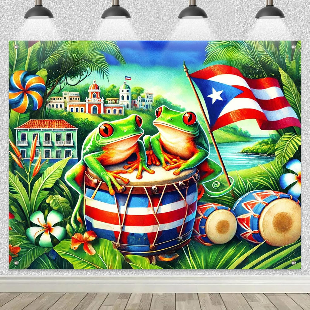 Puerto Rico Flag Backdrop Party Decor 8x6ft Puerto Rico Party Photography Background Banner 8x6ft Indoor Outdoor Porch Sign Festivals Wall Backdrop for Home and Events