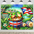Puerto Rico Flag Backdrop Party Decor 8x6ft Puerto Rico Party Photography Background Banner 8x6ft Indoor Outdoor Porch Sign Festivals Wall Backdrop for Home and Events