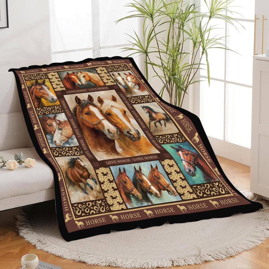 Horse Throw Blanket Horse Stuff Gifts for Kids Girls Boys Adults Women Men Soft Cozy Warm Plush Fluffy Fuzzy Fleece Blanket Decor 40''X50''