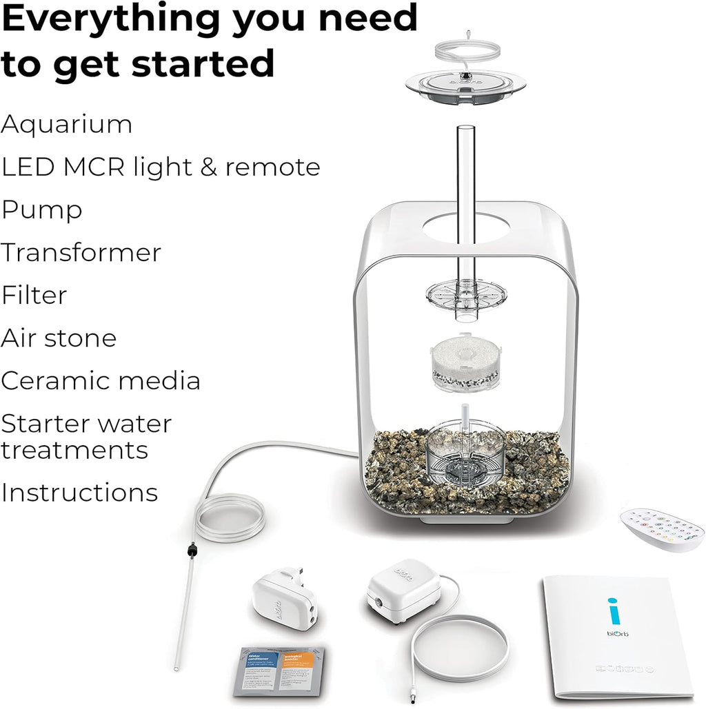 biOrb Life 15 Acrylic 4-Gallon Aquarium with Multi-Color Remote-Controlled LED Lights Modern Compact Tank for Tabletop or Desktop Display, Transparent