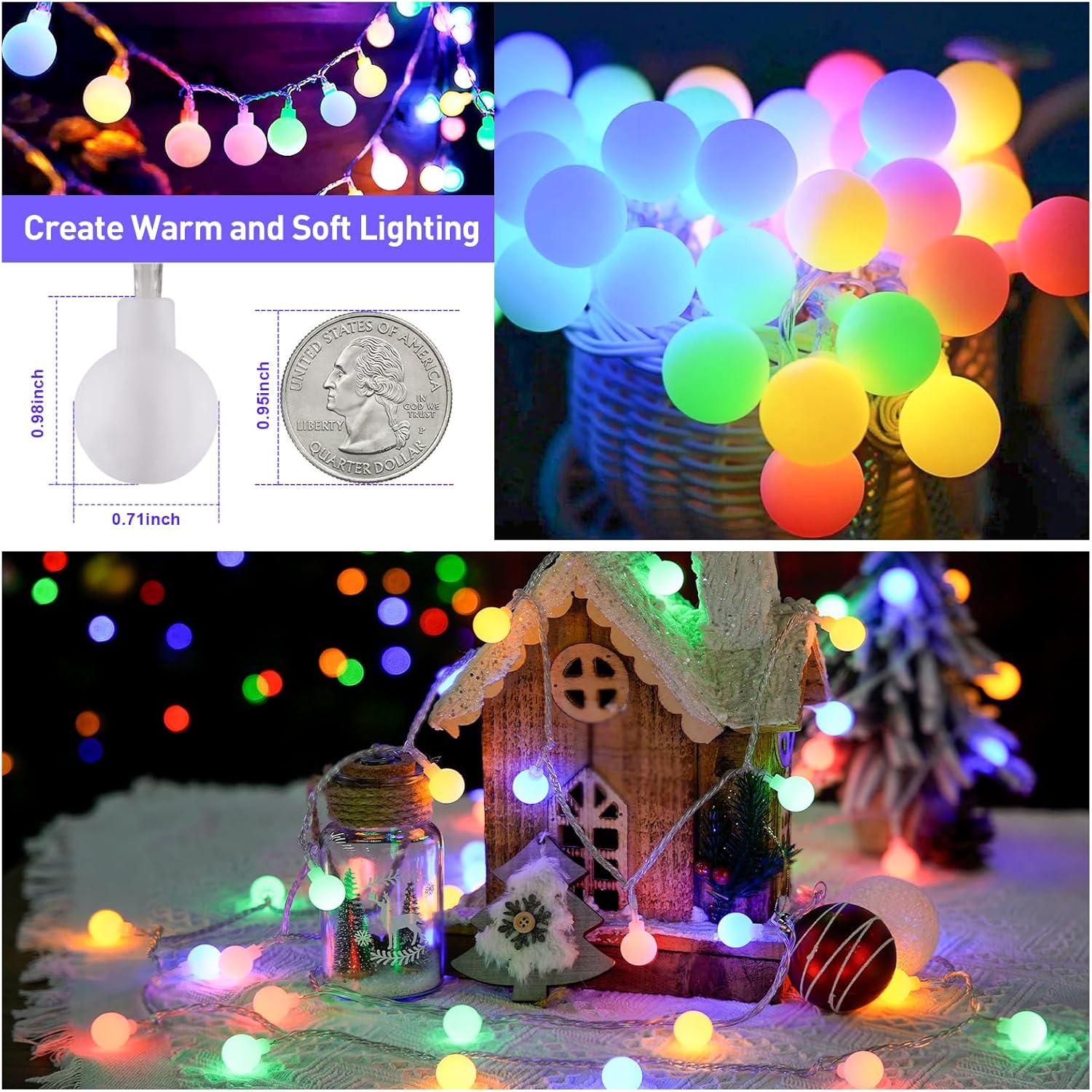 JMEXSUSS 100 LED Christmas Lights Indoor Plug in, 33ft 8 Mode Globe String Lights with Remote, Connectable Fairy Lights for Bedroom Room Tree Party Holiday Christmas Decoration (Multicolor)